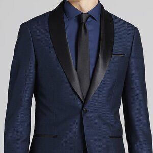 Egara Slim Fit Navy Diamond Jacquard Dinner Tuxedo Jacket 36S